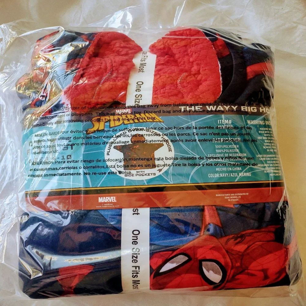 NWT Marvel Spider Man Kids' Hoodie, Hooded Oversized Fleece Blanket One Size